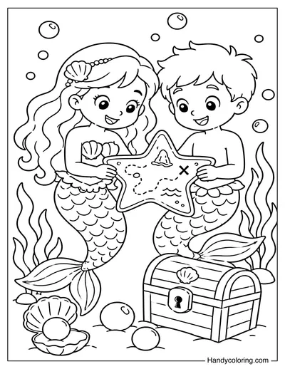 Mermaid and Merboy Finding a Starfish Map