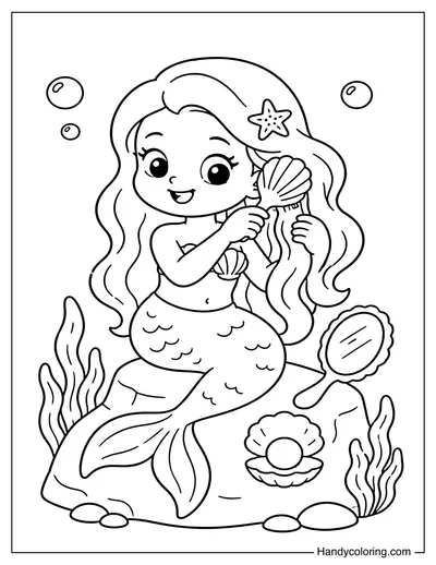 Mermaid Brushing Her Hair with Shell Comb