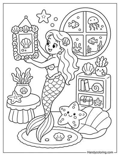 Mermaid Decorating Her Underwater Room