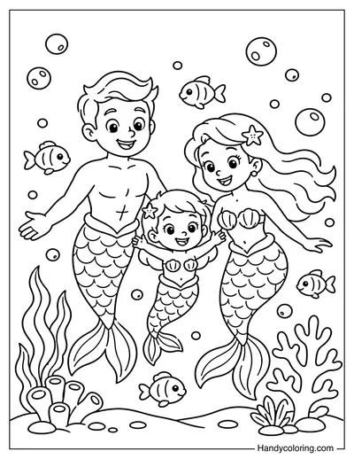 Mermaid Family Swimming Together
