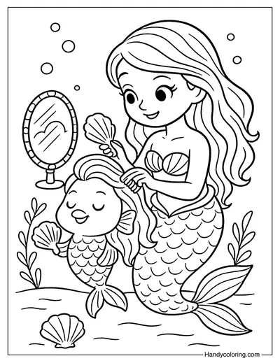 Mermaid Hair Salon Coloring Page