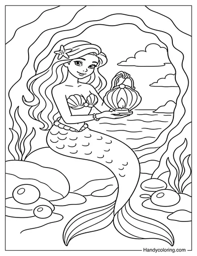 Mermaid Holding a Lantern in Sea Cave