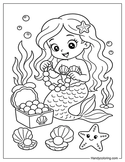 Mermaid Making a Pearl Necklace