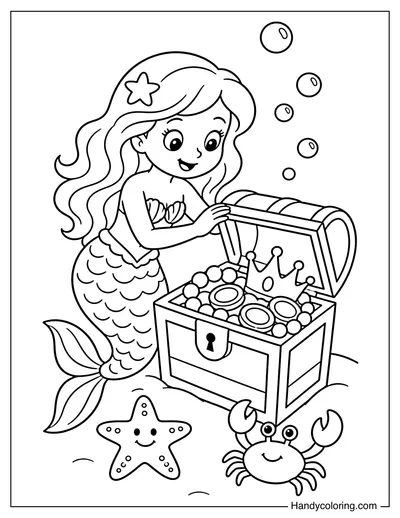 Mermaid Opening a Treasure Chest