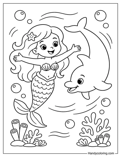 Mermaid Playing with Dolphin