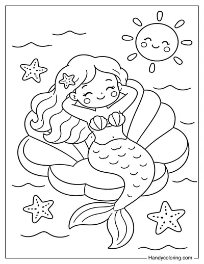 Mermaid Relaxing on Seashell Float
