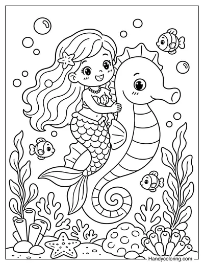 Mermaid Riding a Big Seahorse
