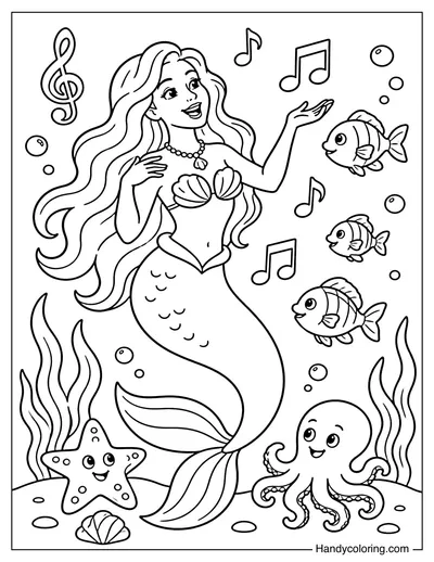Mermaid Singing with Ocean Friends