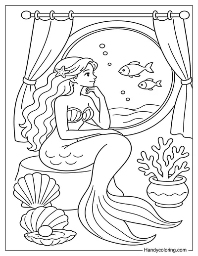 Mermaid Sitting by an Underwater Window