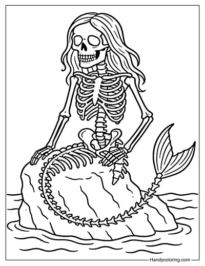 Mermaid Skeleton Coloring Page