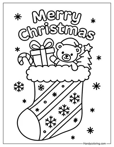 Merry Christmas Gift Stocking Coloring Page