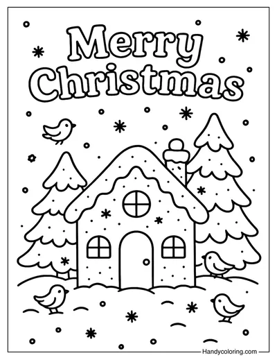 Merry Christmas Gingerbread House Coloring Page
