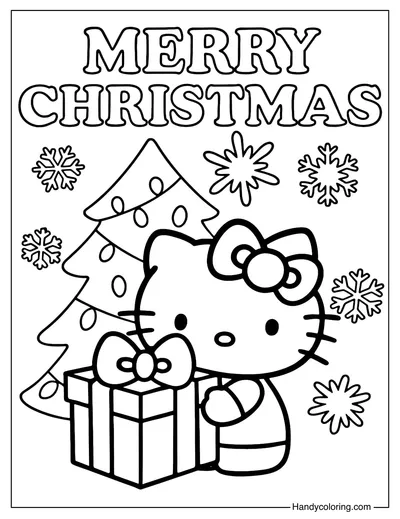 Merry Christmas Hello Kitty Coloring Page