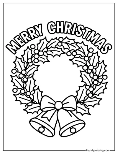 Merry Christmas Holly Wreath Coloring Page