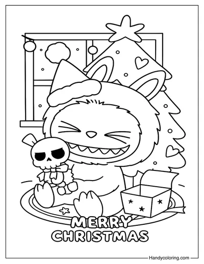 Merry Christmas Labubu Coloring Page
