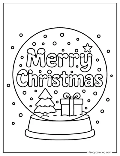 Merry Christmas Snow Globe Coloring Page