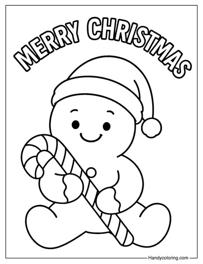 Merry Christmas with Candy Cane Coloring Page