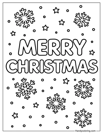 Merry Christmas with Snowflakes Coloring Page