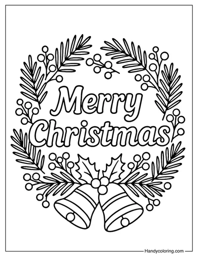 Merry Christmas Wreath Coloring Page