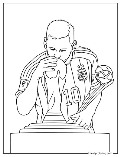Messi Kissing the World Cup Coloring Page