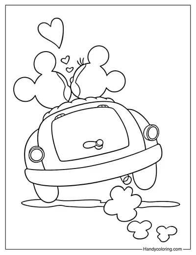 Mickey and Minnie Driving Car Coloring Page