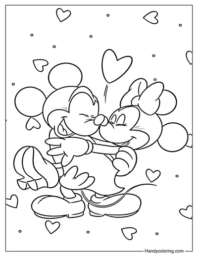 Mickey and Minnie Hugging Coloring Page