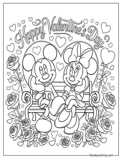 Mickey and Minnie Valentine's Day Coloring Page