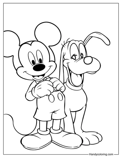 Mickey Mouse and Pluto Coloring to Print