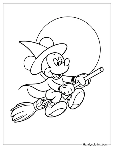 Mickey Mouse Flying on a Witch Broom