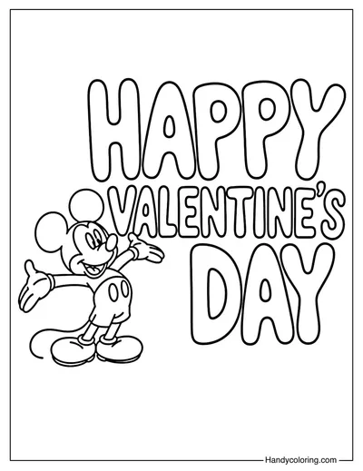 Mickey Mouse Happy Valentine's Day Coloring Page