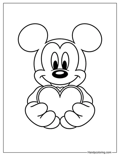 Mickey Mouse Holding Heart Coloring Page