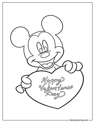 Mickey Mouse Holding Valentine Heart Coloring Page