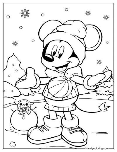 Mickey Mouse in a Winter Coloring Sheet