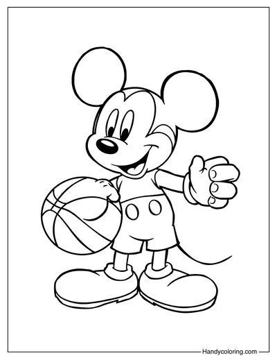Mickey Mouse Plays Basketball Coloring Page Free