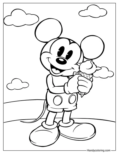 Mickey Mouse with Ice Cream Coloring Sheet
