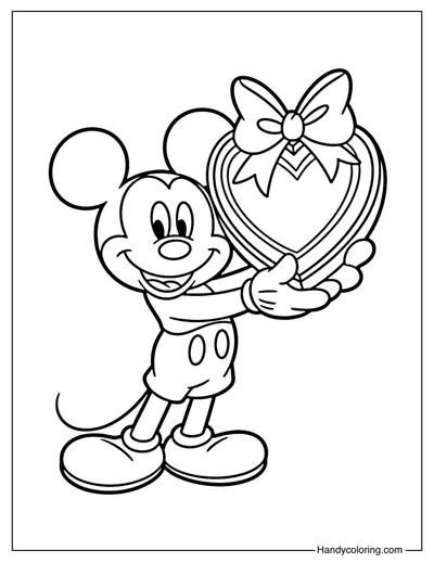 Mickey with Valentine Chocolate Box Coloring Page