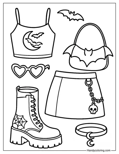 Midnight Bat Girl Outfit Coloring Page
