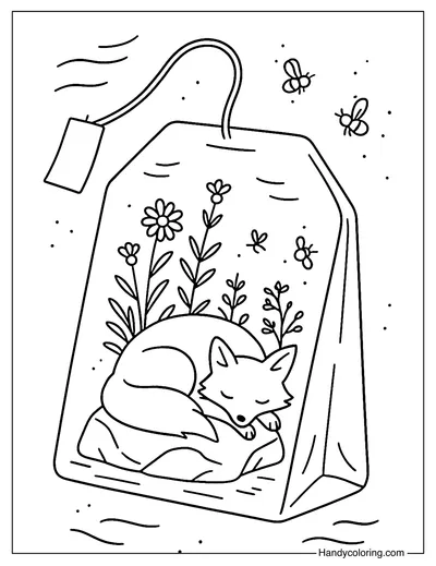 Midnight Fox Tea Bag Coloring Page