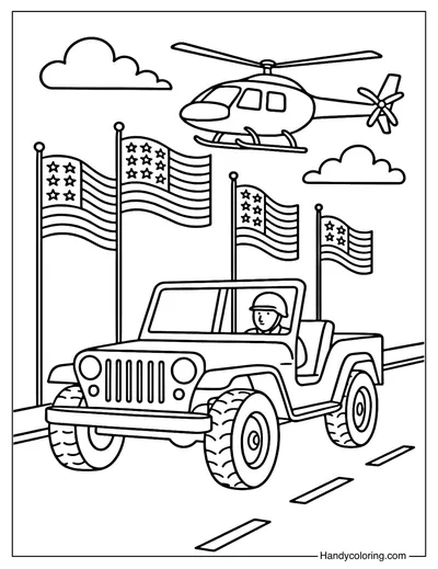 Military Vehicles Tribute Coloring Page