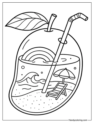 Mini Beach Inside a Fruit Coloring Page