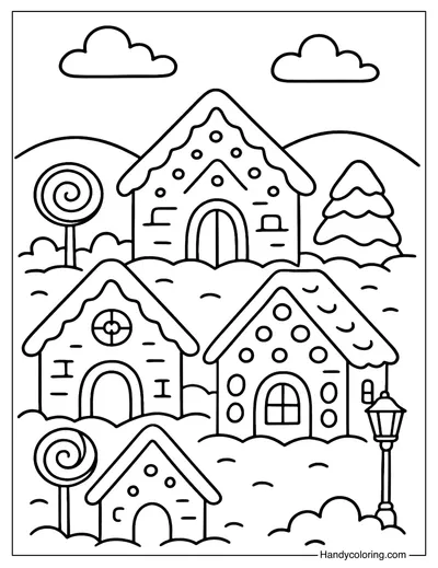 Mini Gingerbread Village Coloring Page