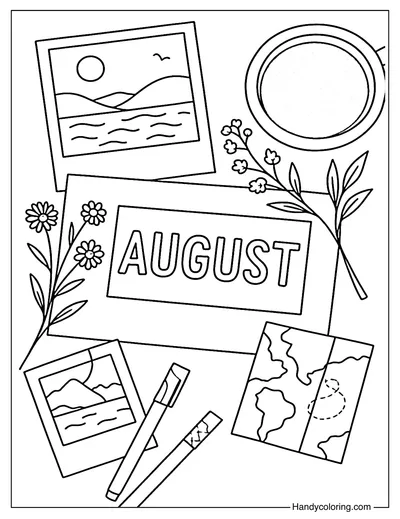 Minimal August Moodboard Coloring Page