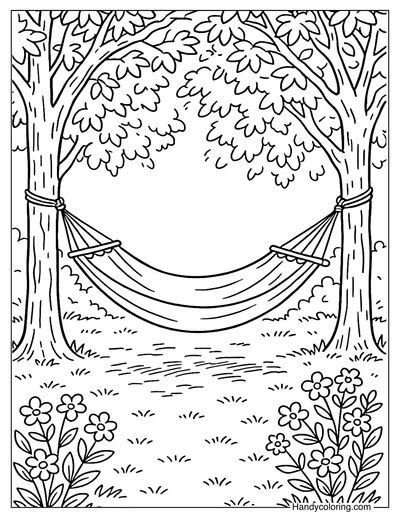 Minimal Hammock Garden Scene Coloring Page