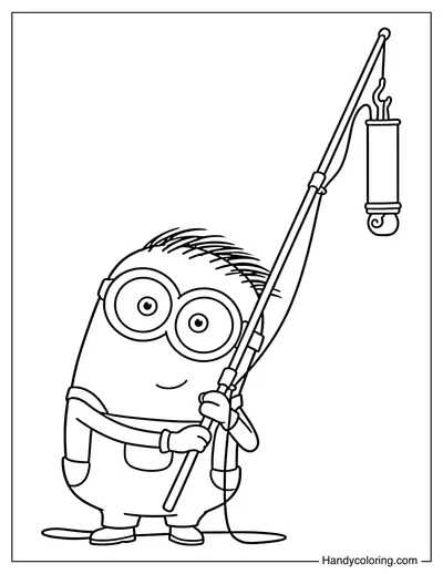Minion Dave Holding Fishing Rod with Microphone
