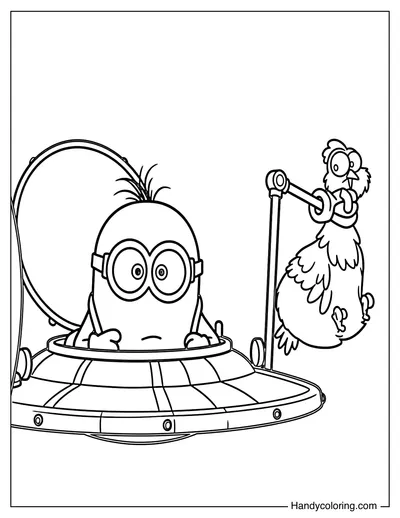Minion Driving UFO Spaceship with Chicken