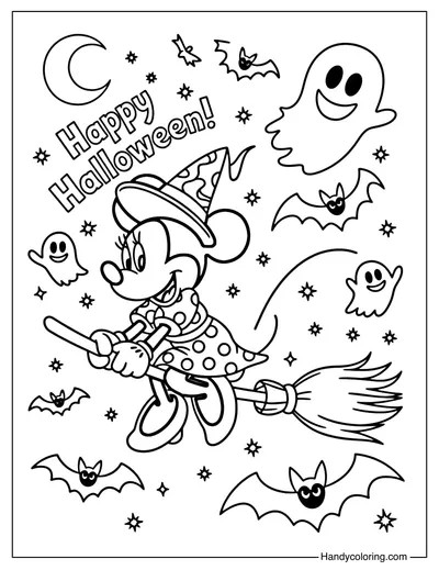 Minnie Mouse Witch Coloring Page