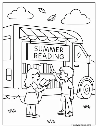 Mobile Book Cart Coloring Page