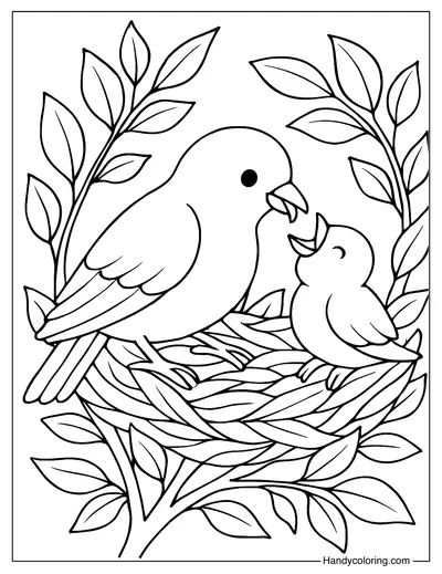 Mom and Baby Bird Coloring Page