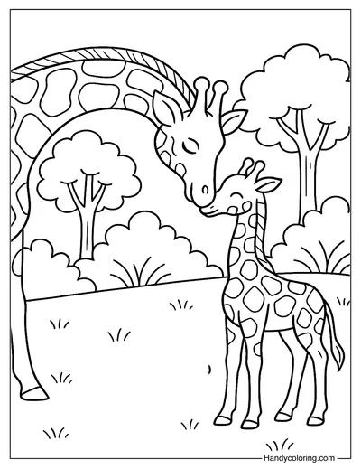 Mom and Baby Giraffe Coloring Page