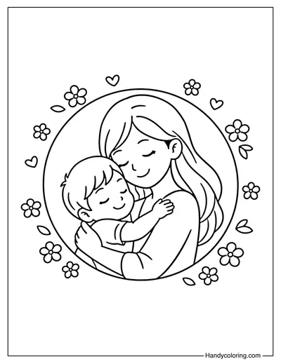 Mom and Child Women's Day Coloring Page